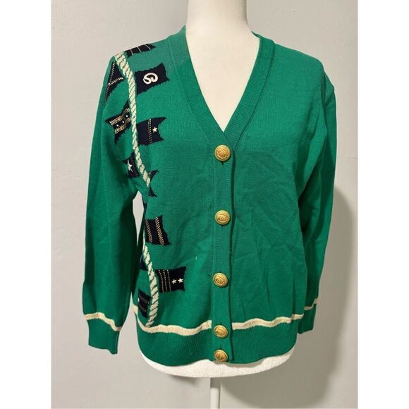 St. John Green jacket sweater with sailboat logo gold front buttons P - Picture 1 of 14